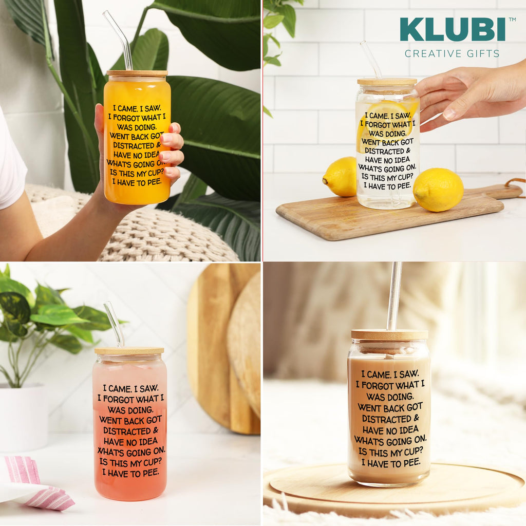 KLUBI I Came I Saw I Forgot Cup 16oz Glass 60th Birthday Gifts for Women Birthday Gifts for Men Grandpa Gifts for Him Drinking Cups for Elderly Senior Citizen Tumbler I Came I Saw I Forgot Coffee Mug
