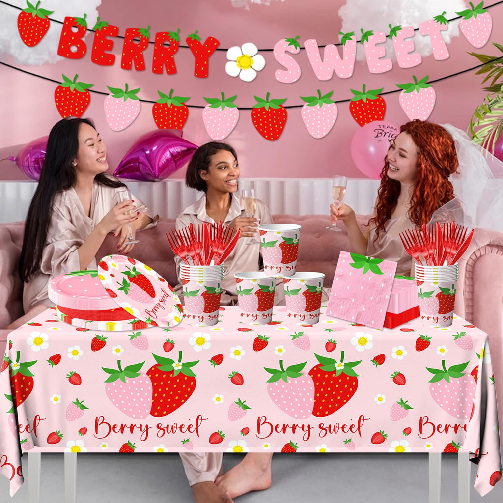 Dydamud Strawberry Party Decorations,Strawberry Theme Birthday Party Tableware Set A Berry Sweet Baby Plates Napkins Cups for Berry First Birthday Party Supplies,Strawberry Baby Shower