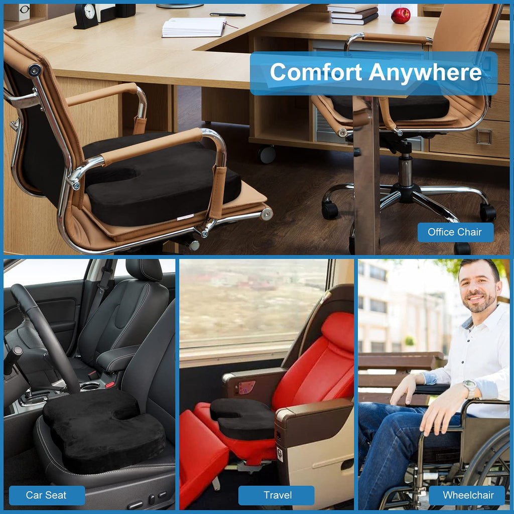 Bomdaia Seat Cushion Pillow for Office Chair, Desk Chair Car Cushion Pad for Tailbone Pain, Memory Foam Coccyx Seat Cushion for Sciatica, Back Pain Relief (Black)