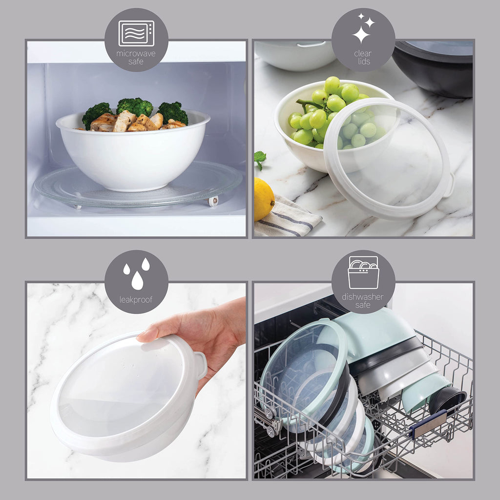 COOK WITH COLOR Mixing Bowls with TPR Lids - 12 Piece Plastic Nesting Bowls Set includes 6 Prep Bowls and 6 Lids, Microwave Safe Mixing Bowl Set (Mint)