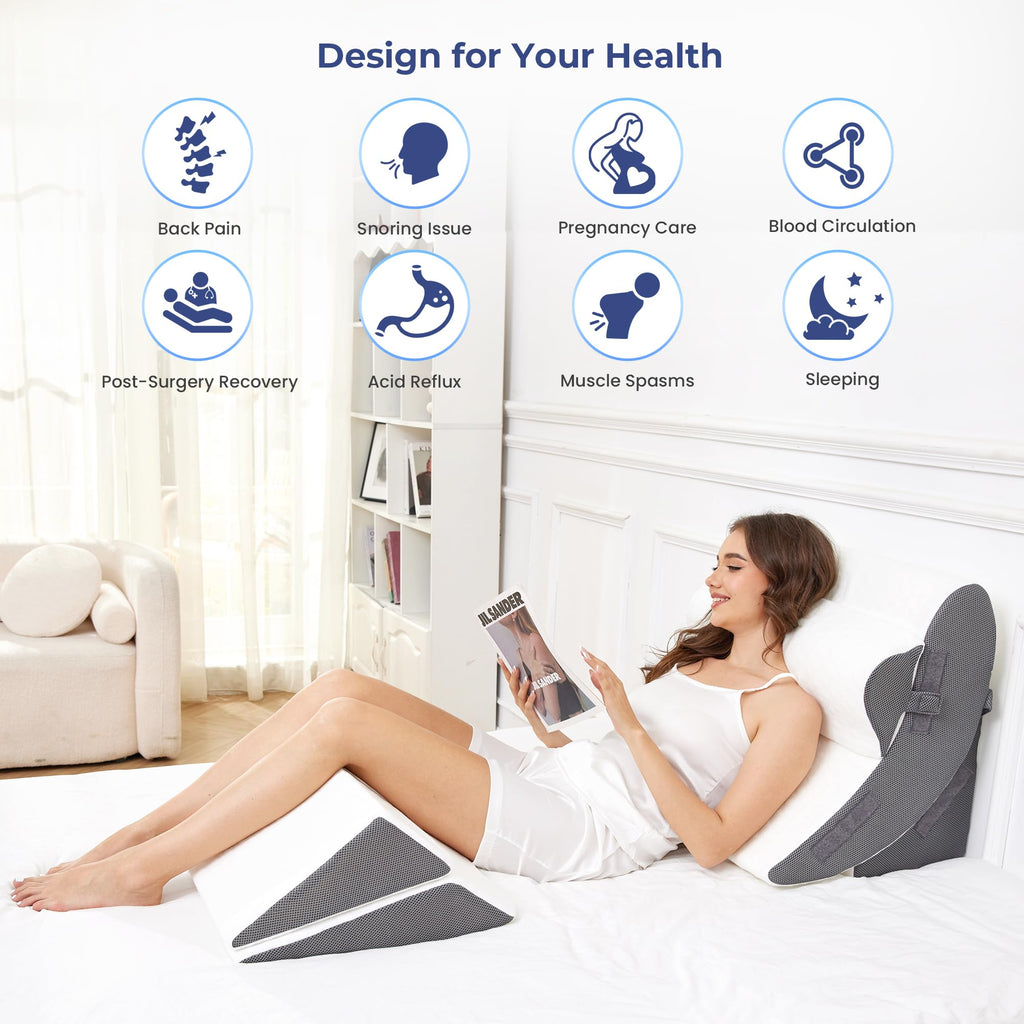 MASVIS 5Pcs Orthopedic Bed Wedge Pillow Set for Sleeping - High Density Foam Wedge Pillows for Post After Surgery, and Body/Back/Knee/Headboard Pain Relief, Acid Reflux, Snoring, Gerd