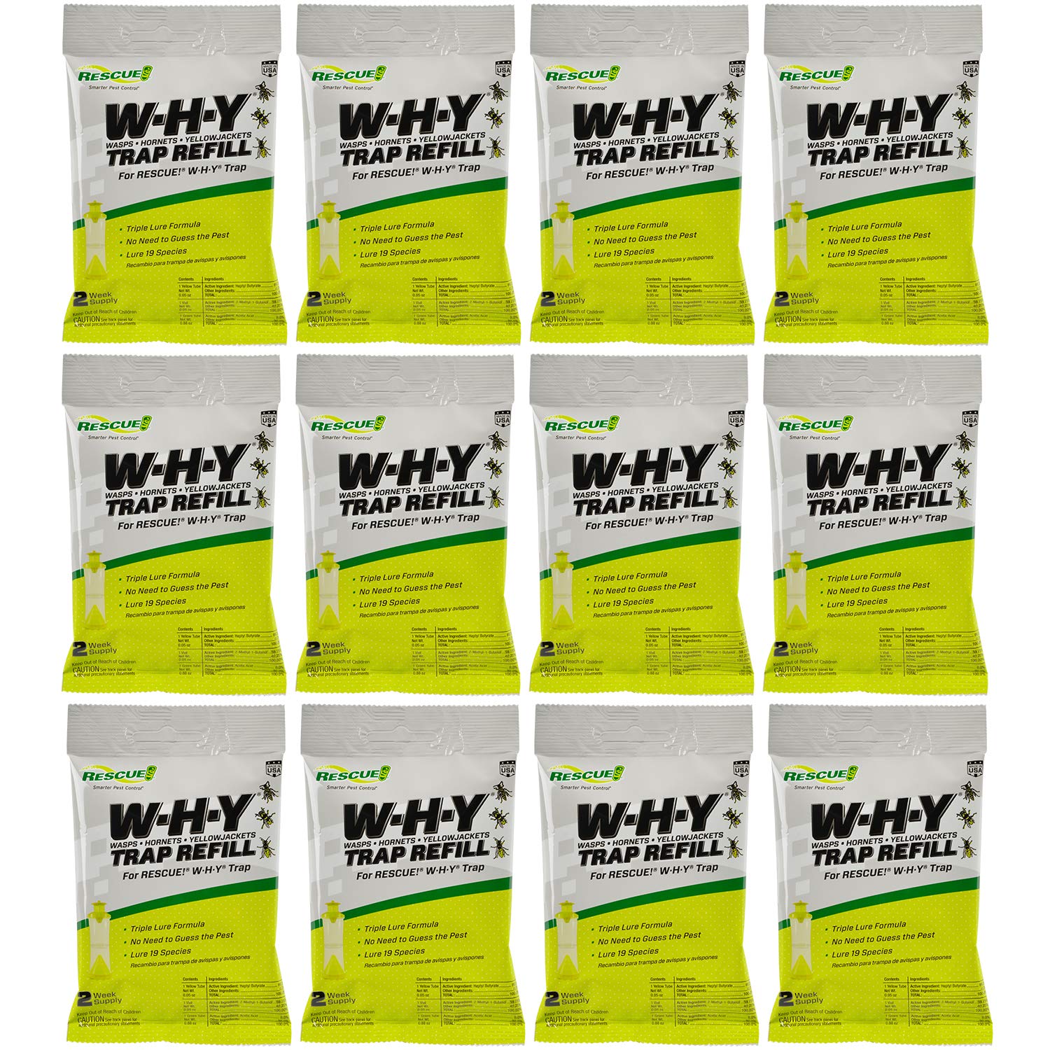 RESCUE! Non-Toxic Wasp, Hornet, Yellowjacket Trap (WHY Trap) Attractant Refill - 2 Week Refill - 12 Pack