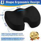 TushGuard Seat Cushion for Office Chair Memory Foam Non-Slip Cushion Back, Coccyx, Sciatica, Tailbone Pain Relief Butt Pillow for Office Chair, Car, Wheelchair, Black, X-Large