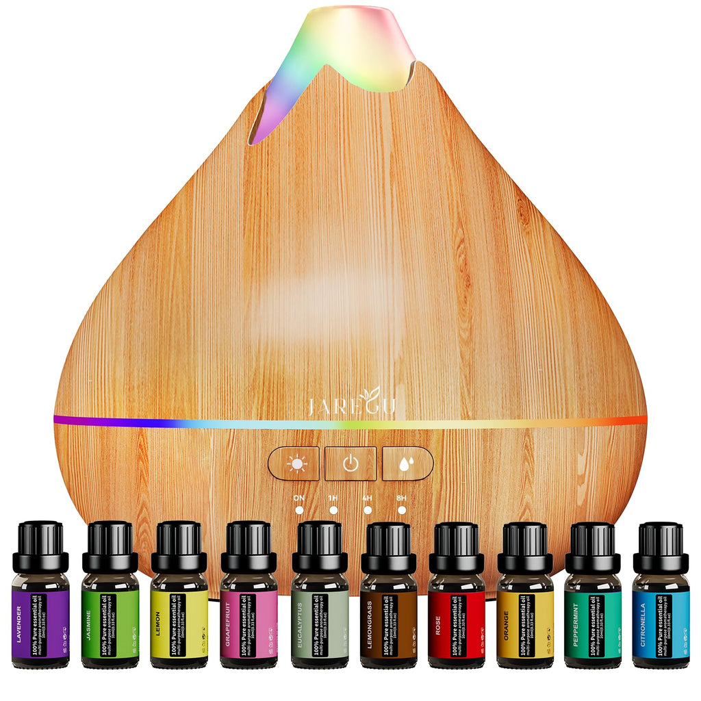 Essential Oil Diffusers for Home with Top 10 Oil Diffuser Gift Sets, 550ml Aroma Diffuser for Essential Oils Large Room, Ultrasonic Cool Mist Diffuser Auto Shut-Off 4 Timers 15 Colors (Yellow)