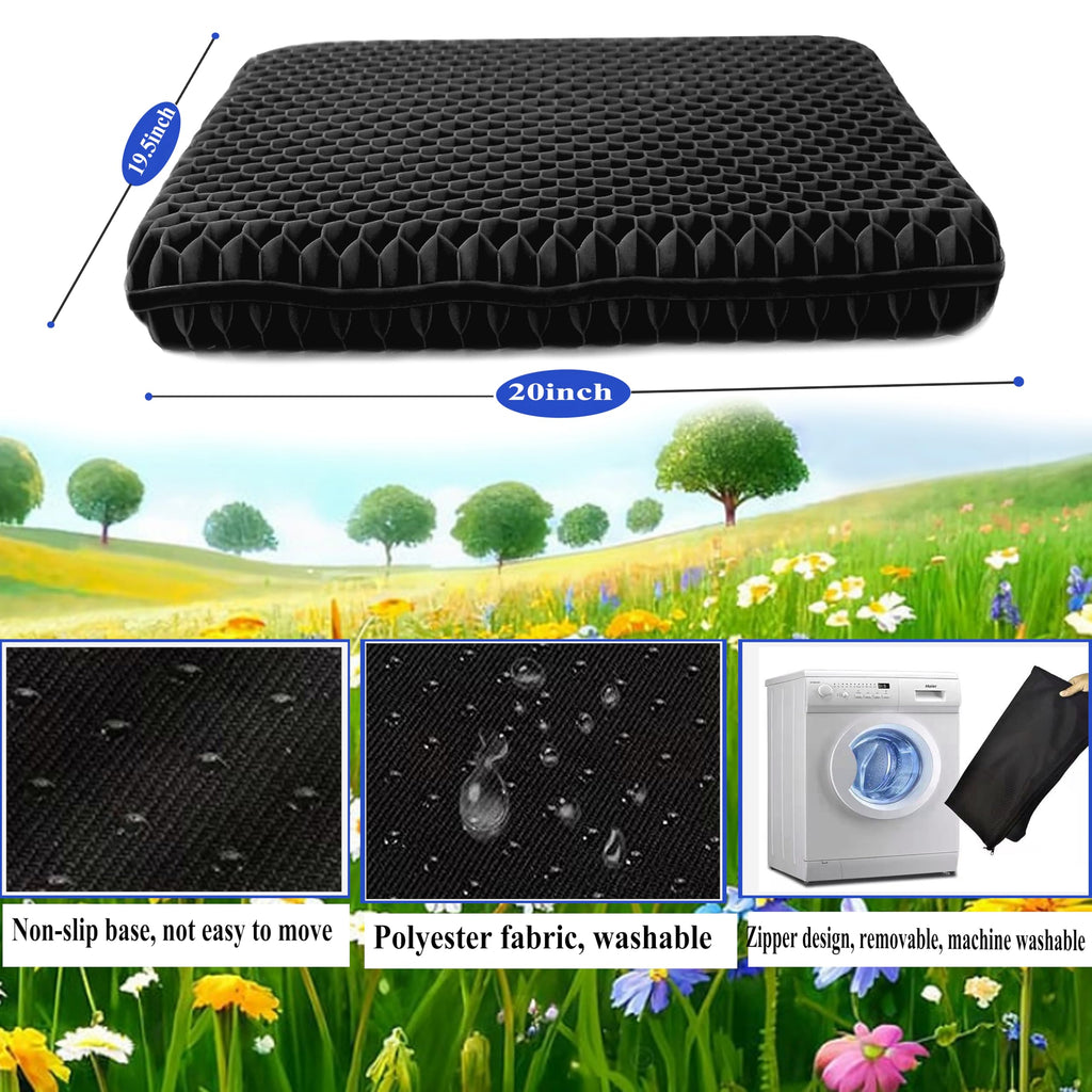 Plus Size Gel Seat Cushion for Long Sitting, Extra Large and Thick Pressure Relief Seat Cushion for Back, Hip, Sciatica, Tailbone Pain, Use for The Office, Car, Wheelchair, Stadium.(Black)