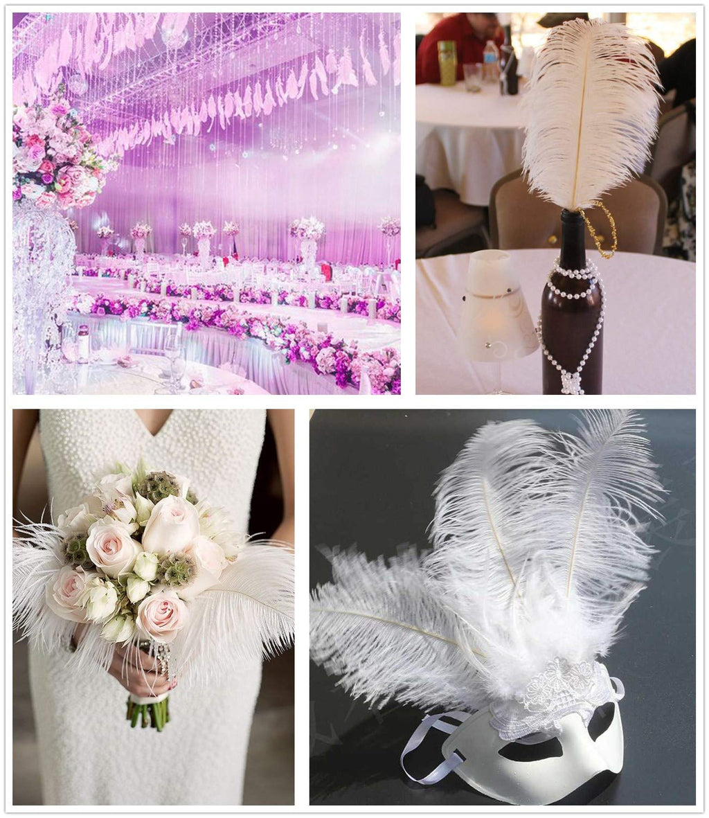 AWAYTR 10-12 inch (25-30cm) Natural Ostrich Feathers for Wedding Centerpieces Home Decoration,Flower Arrangement,DIY Christmas Decorations (20pcs,White)