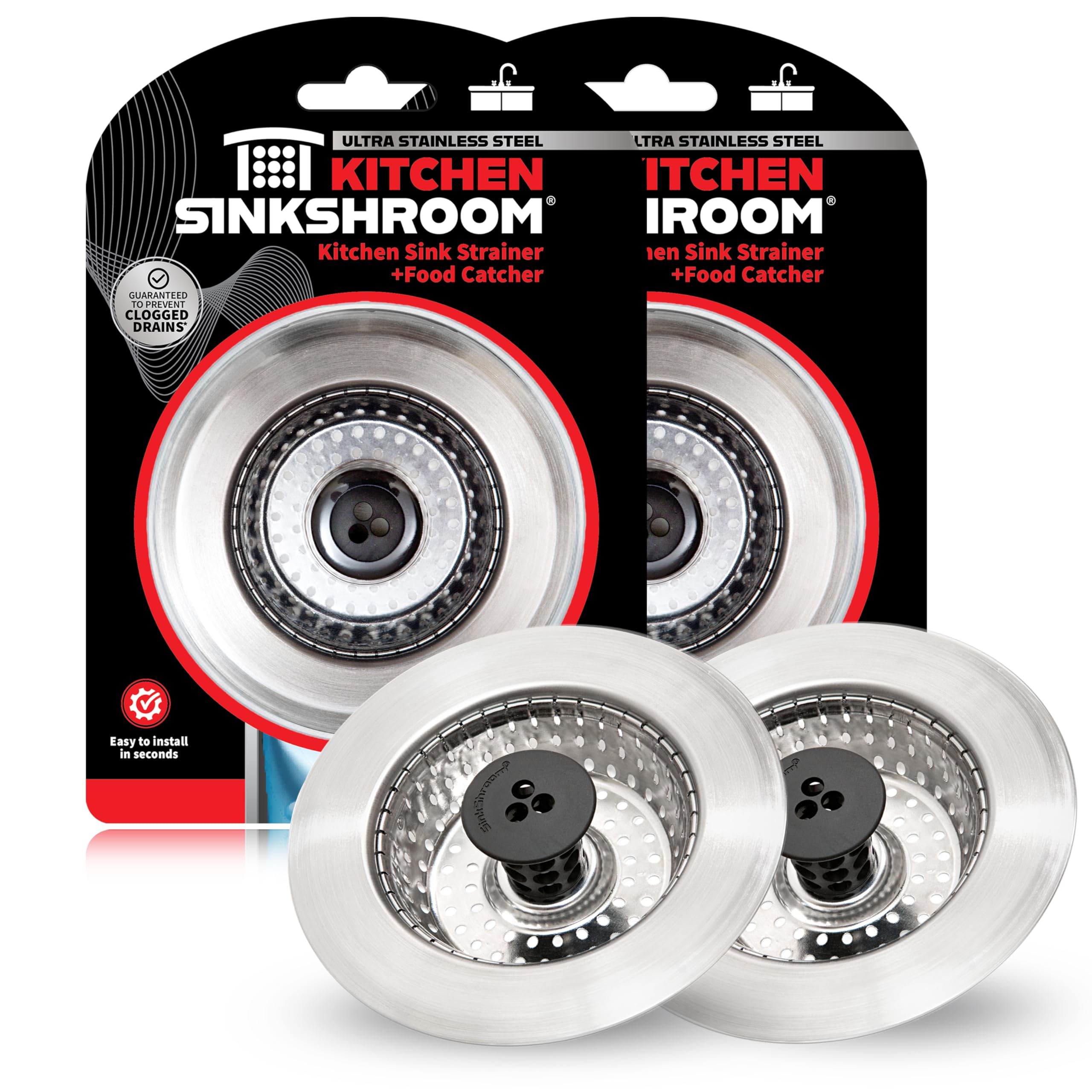 SinkShroom Revolutionary Clog-Free Sink Strainer Basket, 2-Pack, Stainless Steel