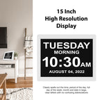 American Lifetime 【New 2024 Dementia Clock Large Digital Clock for Seniors, Digital Clock Large Display, Custom Alarms, Clock with Day & Date for Elderly, Large Number Digital Clock White, 15 Inch