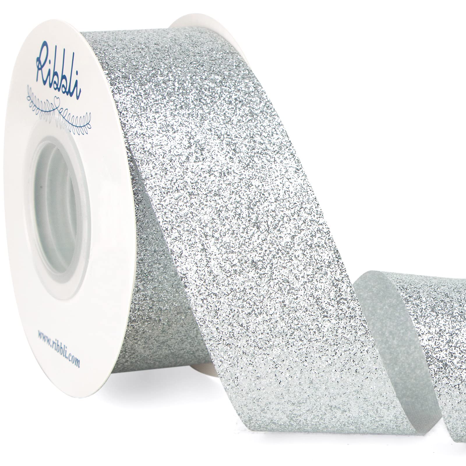 Ribbli Silver Glitter Ribbon,Gift Wrapping Ribbon Silver Cut Edge Christmas Ribbon for Crafts, Chritmas Tree Decoration,Ornaments Decoration,Home Decor, 1-1/2 Inch x 25 Yards