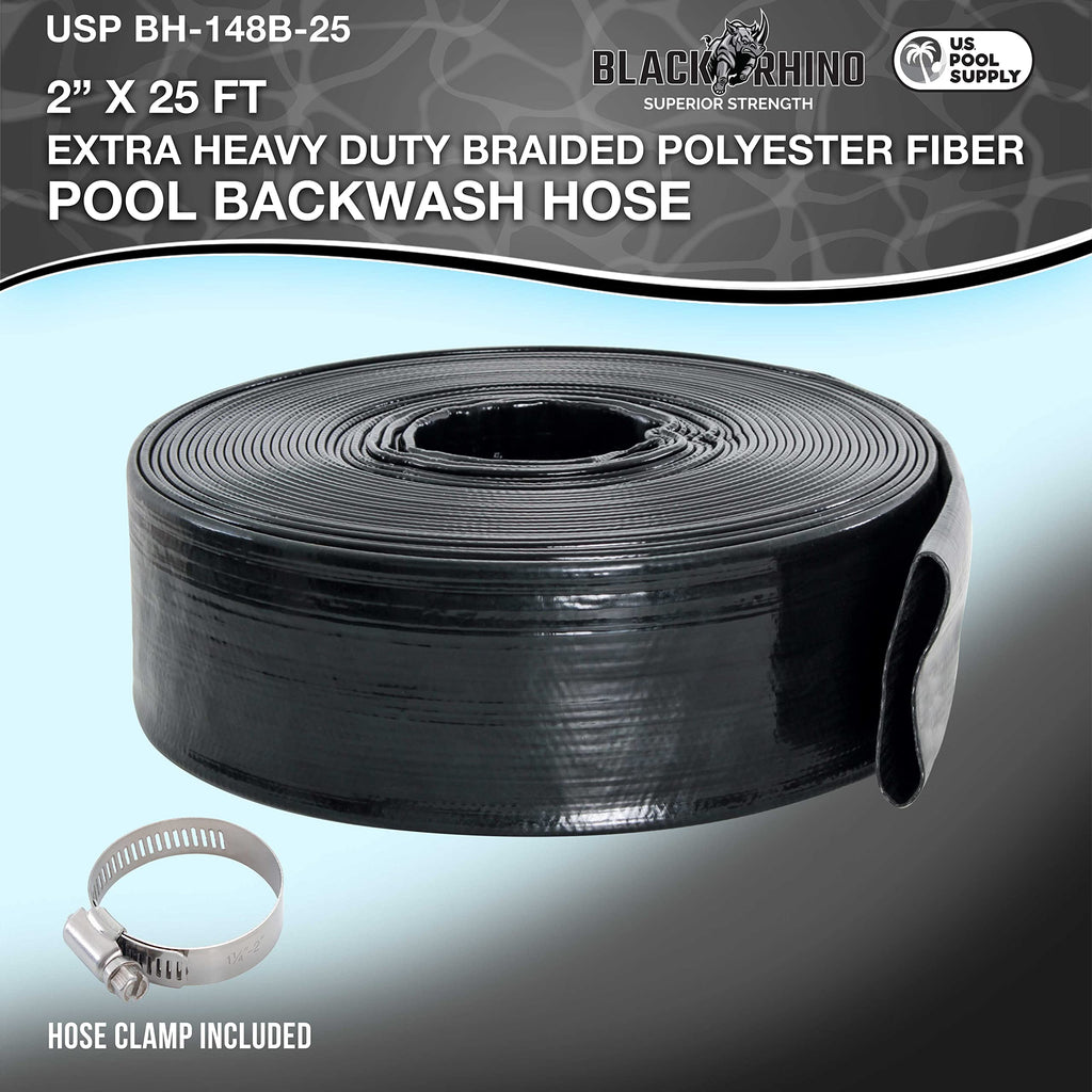 U.S. Pool Supply Pool Backwash Hose 2 Inch Diameter x 25 Feet - Discharge Hose for Pump, Sand Filter & Sump Pump Hoses - Burst Resistant Lay Flat Drainage Hoses for Inground & Above Ground Pools