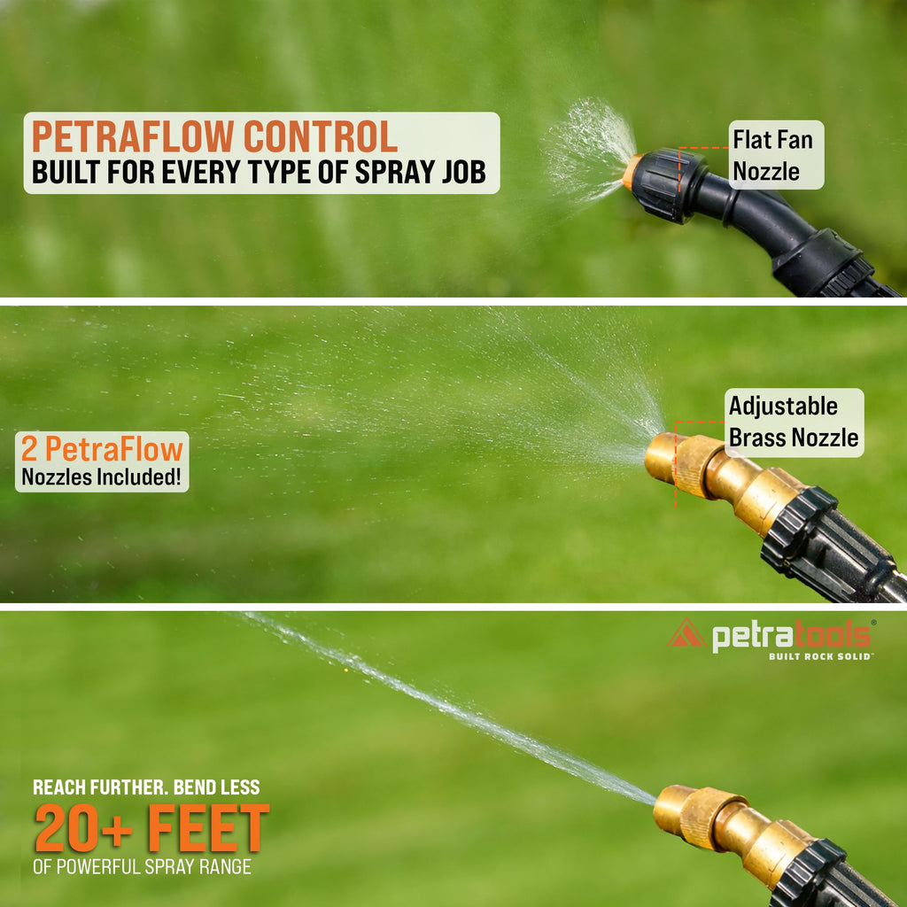 PetraTools Battery Powered Sprayer 2 Gallon - HD2000-S - Heavy Duty Electric Sprayer for Lawn and Garden Weed/Pest Control, Watering - with Battery, Charger & 2 Nozzles (2 Gallon)