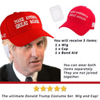 ALLAURA Blonde Donald Wig + Red MAGA Cap + Ear Patch | Donald Costume For Adults | Blonde Donald Wig Couples Halloween Costumes Compatible with Donald Hat with Hair Wig