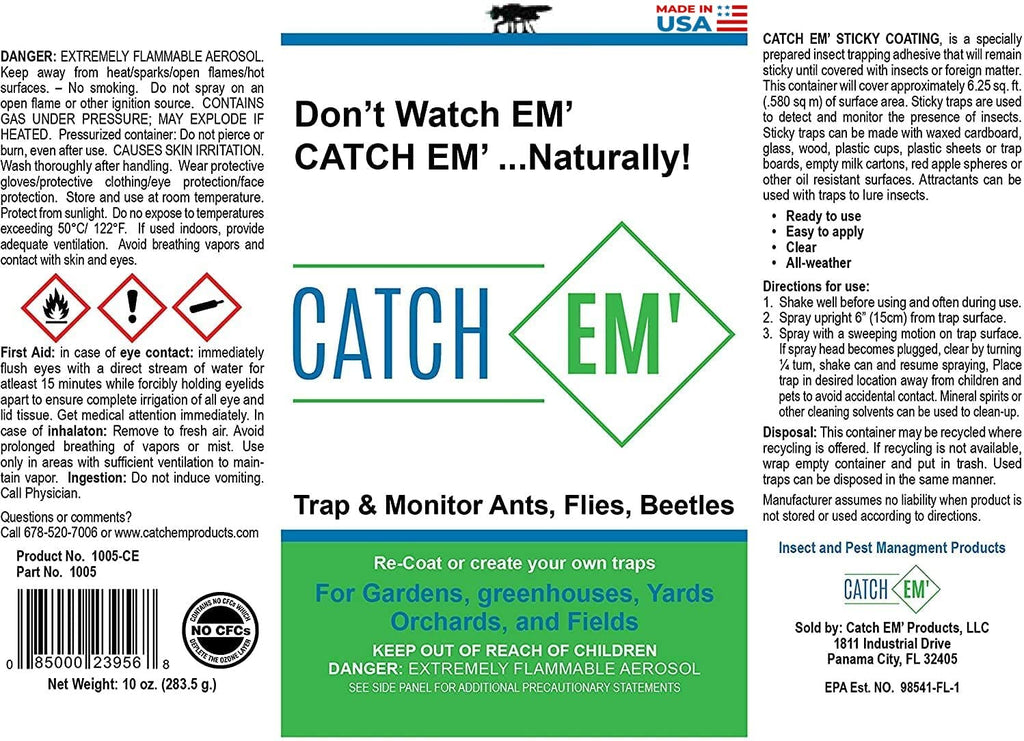 Catch EM' Sticky Coating Aerosol 10oz, Insect Trap Coating, 2 Pack