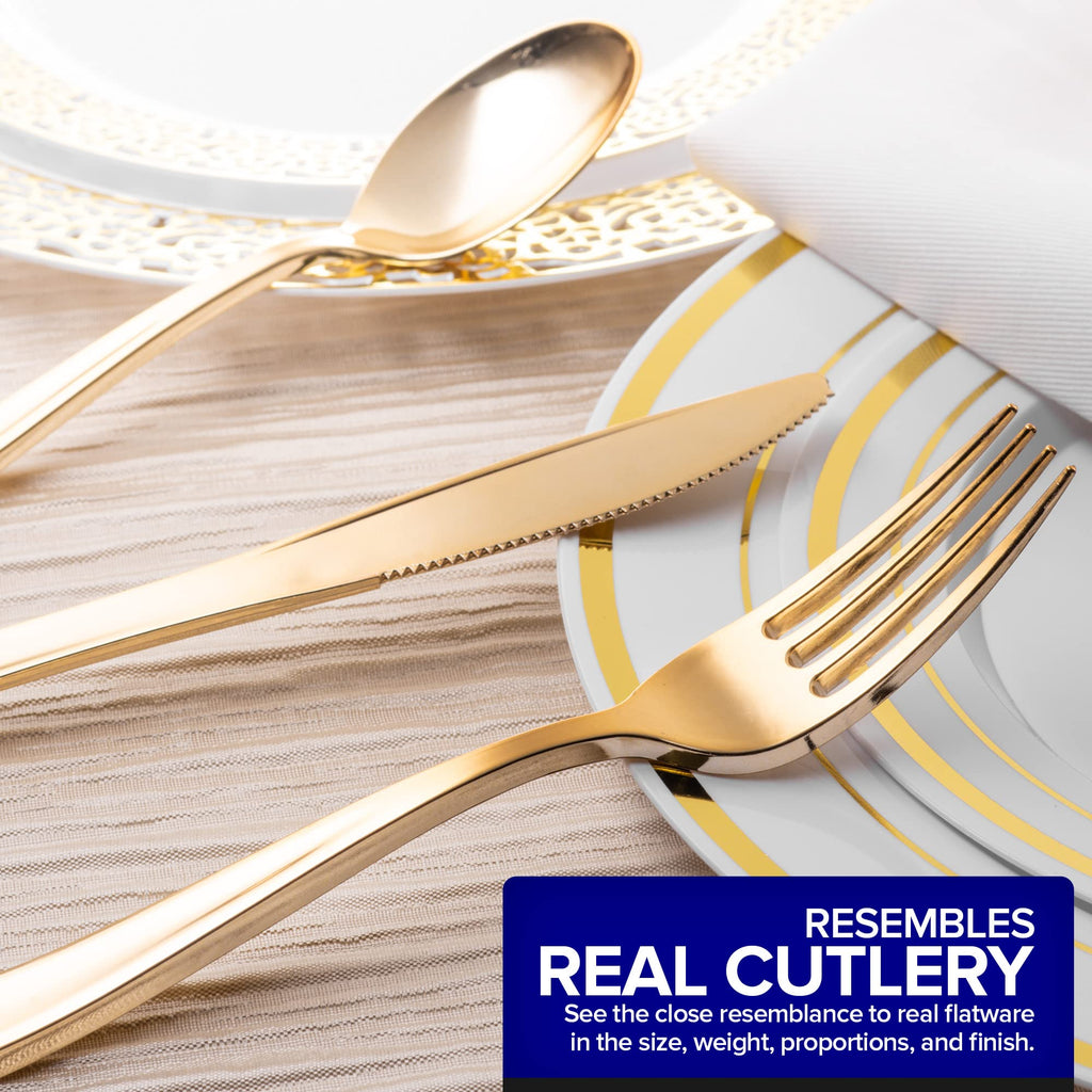 75 Pieces Heavy Duty (Gold) Plastic Silverware Set, Disposable Cutlery Set, Great for Parties, Weddings, and Catering, Flatware Utensils Included: 25 Forks, 25 Spoons, 25 Knives, Stock Your Home