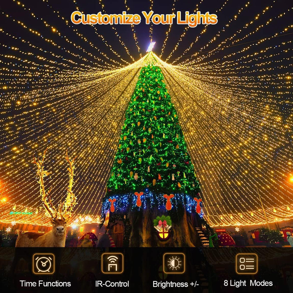 403 FT 1000 LED Christmas Lights Outdoor Decorations Super Long Fairy Lights Waterproof 8 Modes Timer Clear Wire String Lights for Outside House Tree Patio Yard Wedding Party Holiday-Warm White
