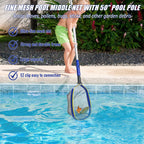 Poolvio Swimming Pool Cleaning Kit, 14'' Brush Head & 50'' Telescopic Aluminum Pole with Fine Mesh Skimmer Net - Perfect for Above Ground Pools, Spas, Hot Tub Fountains Blue (PK0140)