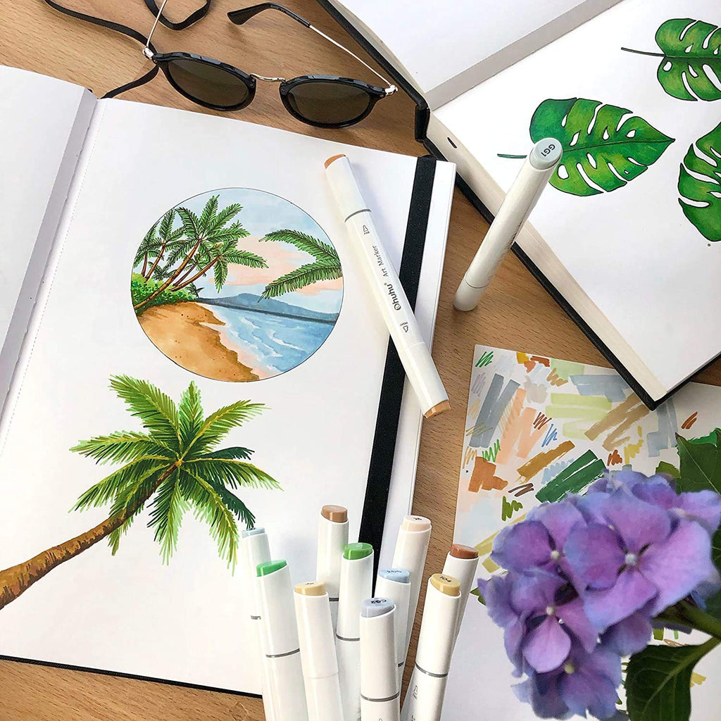 Ohuhu Sketchbook Marker Paper Pad: 8.3"x8.3" Square Art Sketch Book Drawing Papers 78 Sheets/156 Pages 120 LB/200 GSM Hardcover Sketching Books for Alcohol Markers Heavyweight Sketchpad Christmas Gift