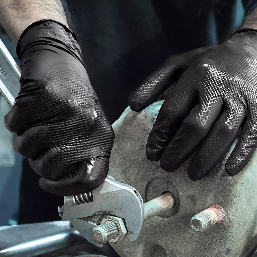 TitanFlex Thor Grip Heavy Duty Black Industrial Nitrile Gloves, 8-mil, Large, Box of 100, Latex Free, Raised Diamond Texture, Powder Free, Food Safe, Rubber Gloves, Mechanic Gloves