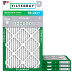 Filterbuy 16x25x1 Air Filter MERV 8 Dust Defense (4-Pack), Pleated HVAC AC Furnace Air Filters Replacement (Actual Size: 15.50 x 24.50 x 0.75 Inches)