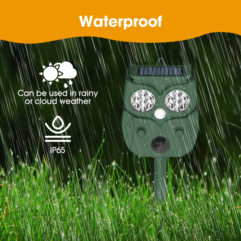 Solar Animal Repeller Waterproof Ultrasonic Animal Repeller Outdoor with Motion Sensor 5 Modes Drive Away Deer, Squirrel, Cat, Coyote, Raccoon
