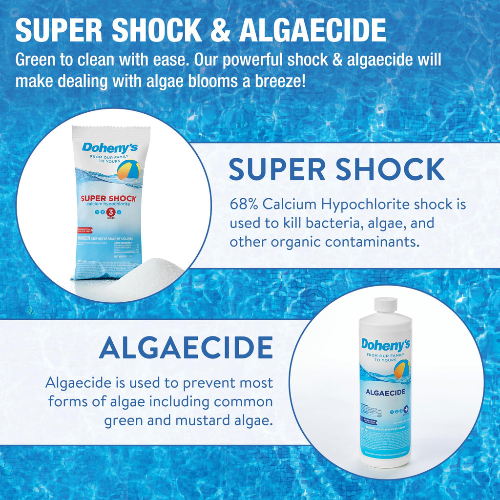 Doheny's Ultimate Pool Opening Start-Up Kit | Includes Metal Out, Algae Control, Clarifier & Super Shock | Prevents Stains, Rust & Scale | Free 10-Pack Test Strips | Pro-Grade Pool Chemicals