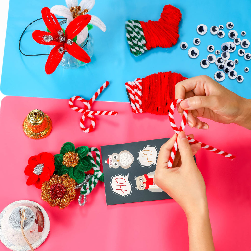 Christmas Pipe Cleaners,420 Pcs Pipe Cleaners Craft Set Including 320Pcs Pipe Cleaners &100Pcs Wiggle Googly Eyes Self Adhesive for Home&School DIY Art Crafts Daily or Christmas Decoration