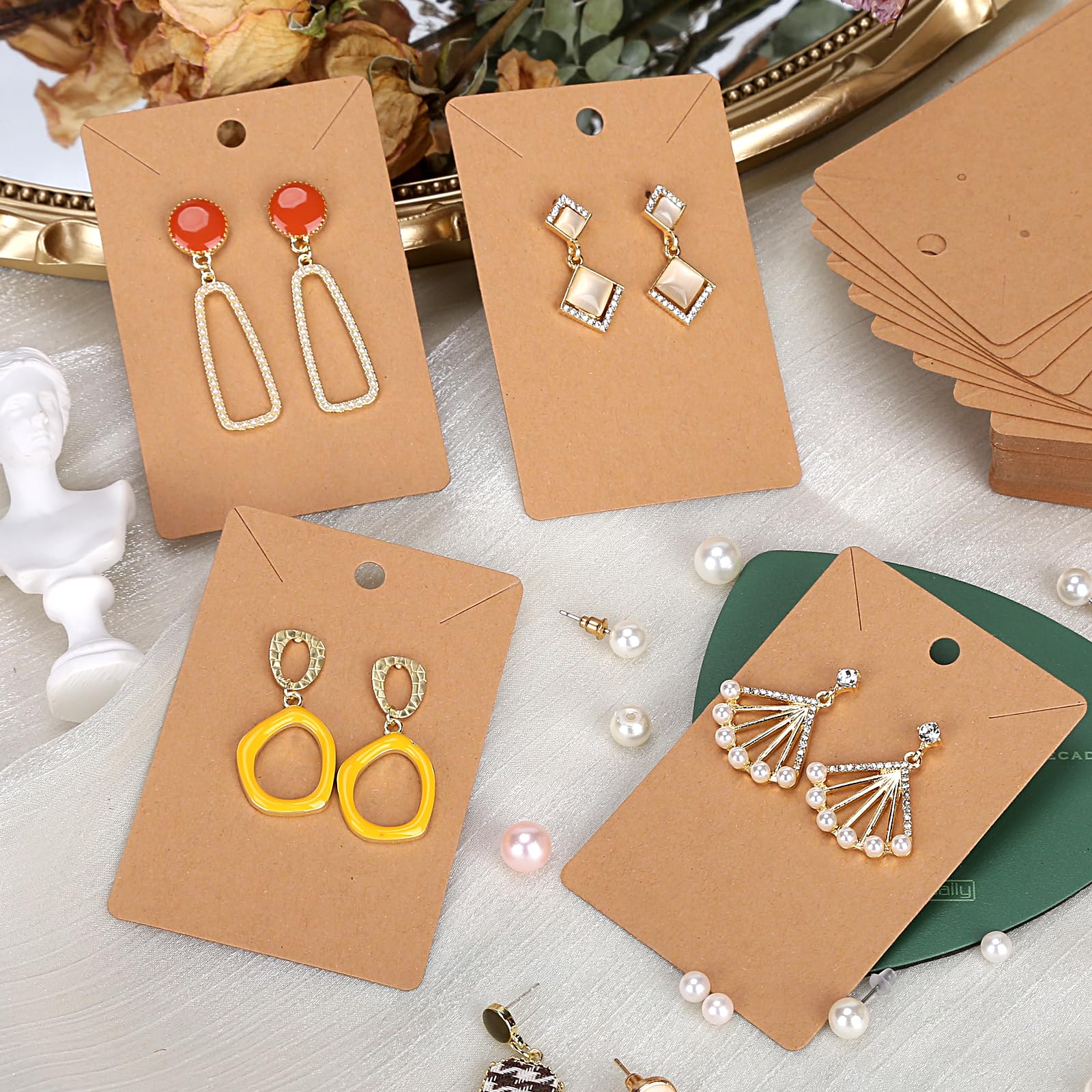 ovsor Works Great 500 Pcs Earring Display Cards - Well-made Earring Cards with Good Paper Quality, Plus Clear 500 Pcs Packaging Bags That Don't Tear Easily, for Earrings Necklace Jewelry Packaging