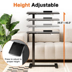 Sweetcrispy Overbed Bedside Table, Mobile Standing Desk Adjustable Height, Small Rolling Laptop Computer with Wheels, Tiltable Desktop with Tray for Hospital Office Bedroom Sofa Teachers, Black
