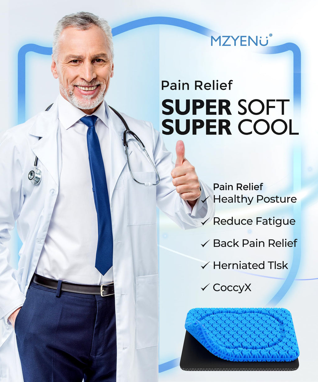 MZYENU Gel Seat Cushion, Cool Chair Cushion for Office Chairs, Driving Car Cushions Breathable, Wheelchair Cushions for Pressure Relief, Back Pain for Seat Cushion, Chair Pad with No-Slip Cover