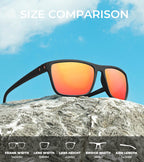 Polarized Sunglasses Men, Lightweight Mens Sunglasses Polarized UV Protection Driving Fishing Golf (Black/Ice Blue/Red)