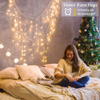 Icicle lights Outdoor - 33ft Christmas Lights with 400LED 75 Drops 8 Modes, Plug in Curtain String Lights Waterproof for Holiday Wedding Party Home Garden Bedroom Indoor Outdoor Decoration,Warm White