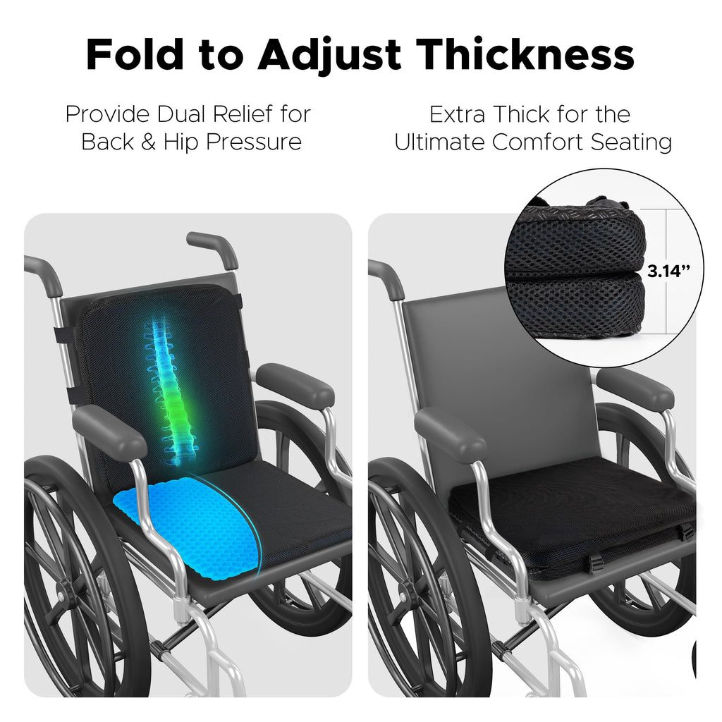 Sunlit Seat Jello, Gel Seat Cushion & Back Cushion for Long Sitting with Non-slip Cover, Gel Cushions for Wheelchair Office Chair Car Seat, Reduce Tailbone Pressure Orthopedic Sciatica Hip Pain Relief