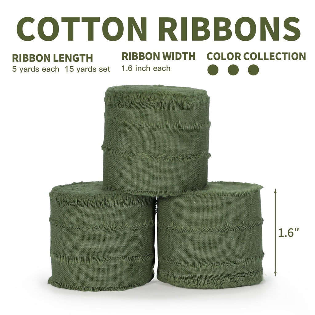 Keypan Hunter Green Ribbon 1-1/2 x 15 Yards Handmade Cotton Frayed Fringe Fabric Ribbons for Crafts Flower Bouquets Wedding Christmas Tree Home DIY Decor