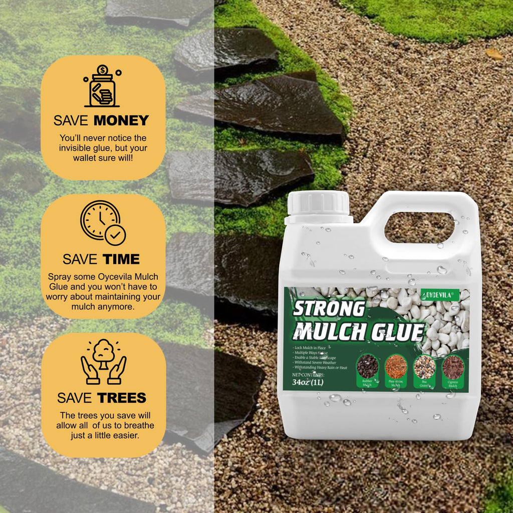 34oz Strong Concentrate Mulch Glue, Gravel Binder Mulch Glue, Non-Toxic Mulch Glue, Mulch Landscape Lock Adhesive Pea Gravel Stabilizer, Mulch Rock Glue for Landscaping Pea Gravel & Bark