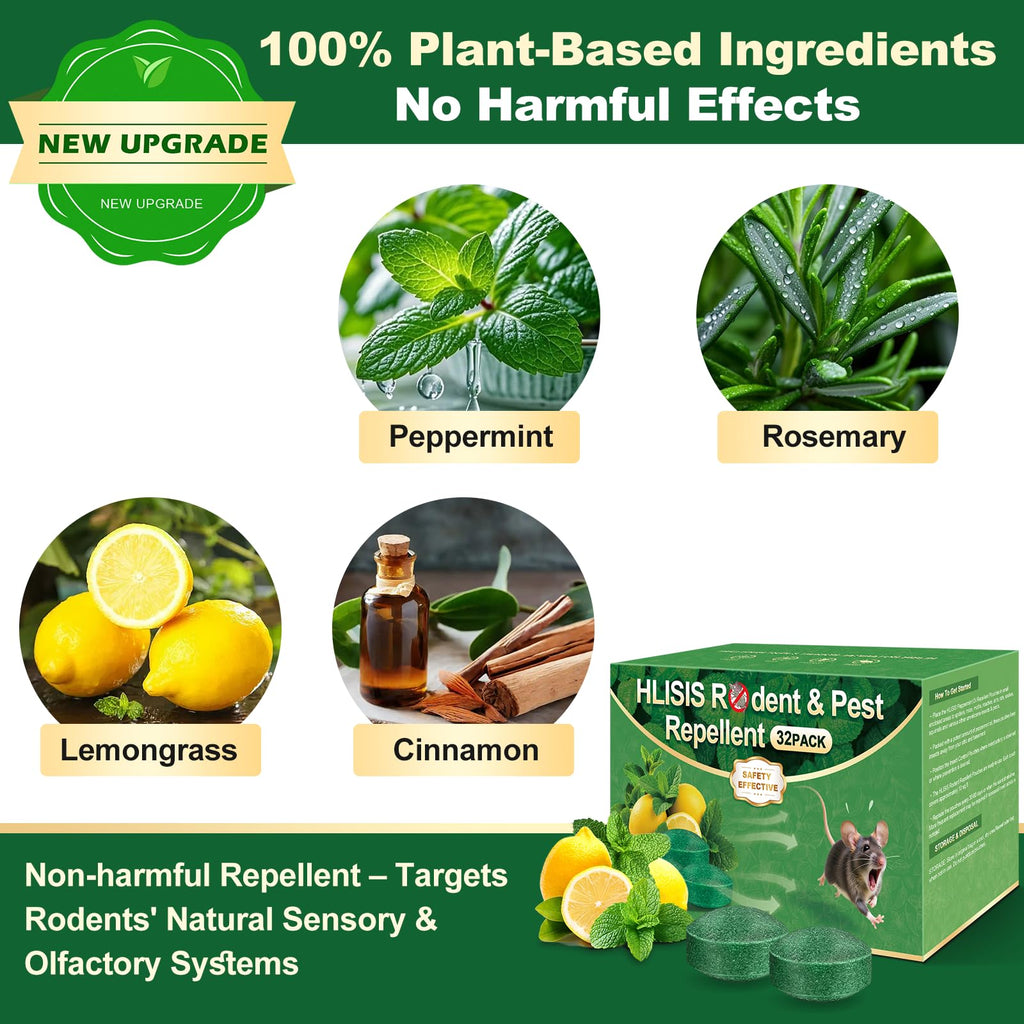 HLISIS 32PCS Mouse Rodent Repellent, Natural Mouse Repellent Peppermint Oil for Mice, Rats, Squirrels, Spiders and Pests, Keeps Pests Away Effectively from Garden & Home (Peppermint)
