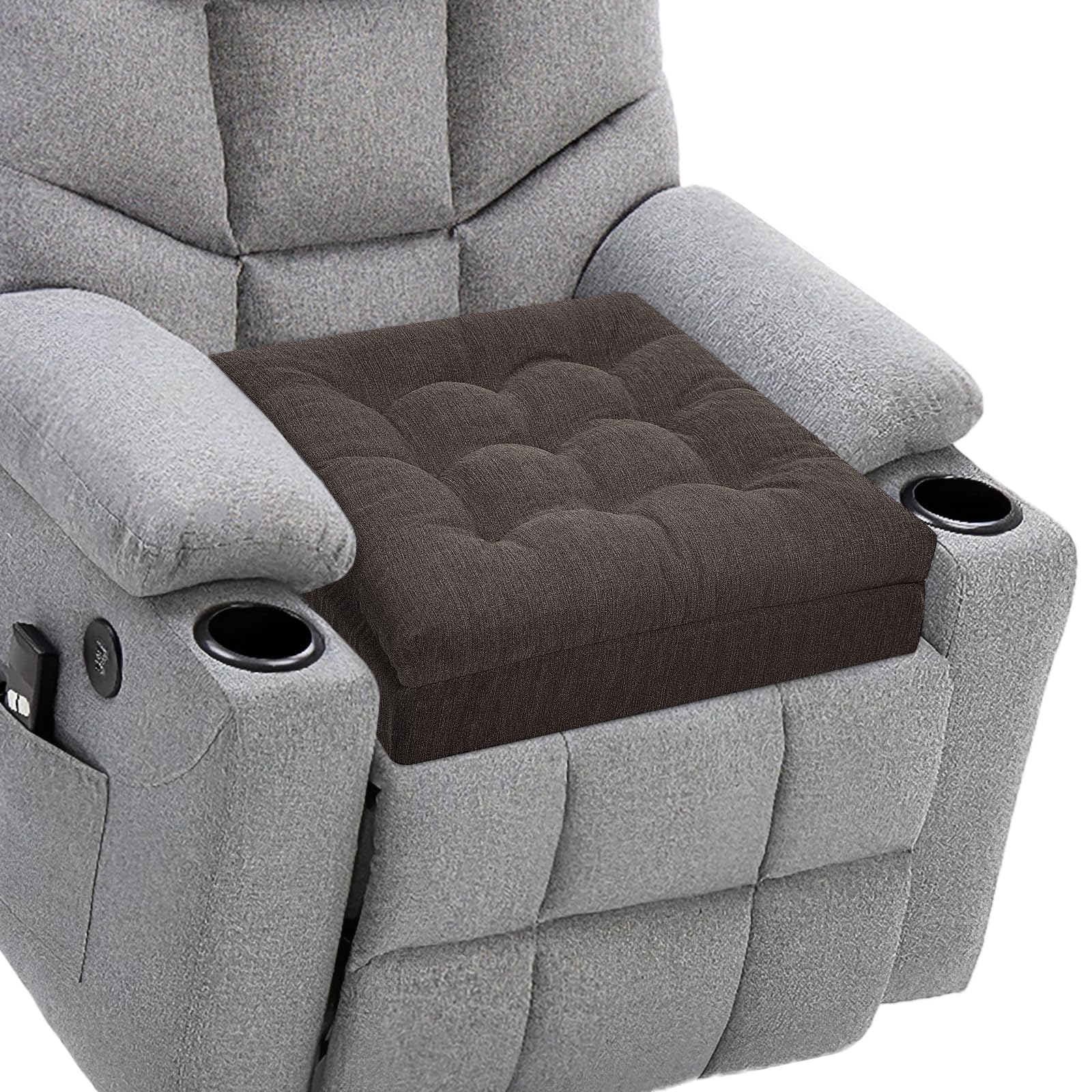 HAVARGO Recliner Cushions for Elderly, 20x20x5 Inch Thick Chair Cushion Patent Design Soft Tufted Dual Layer Booster Seat Cushions for Seniors Recliner Risers Taupe 1P