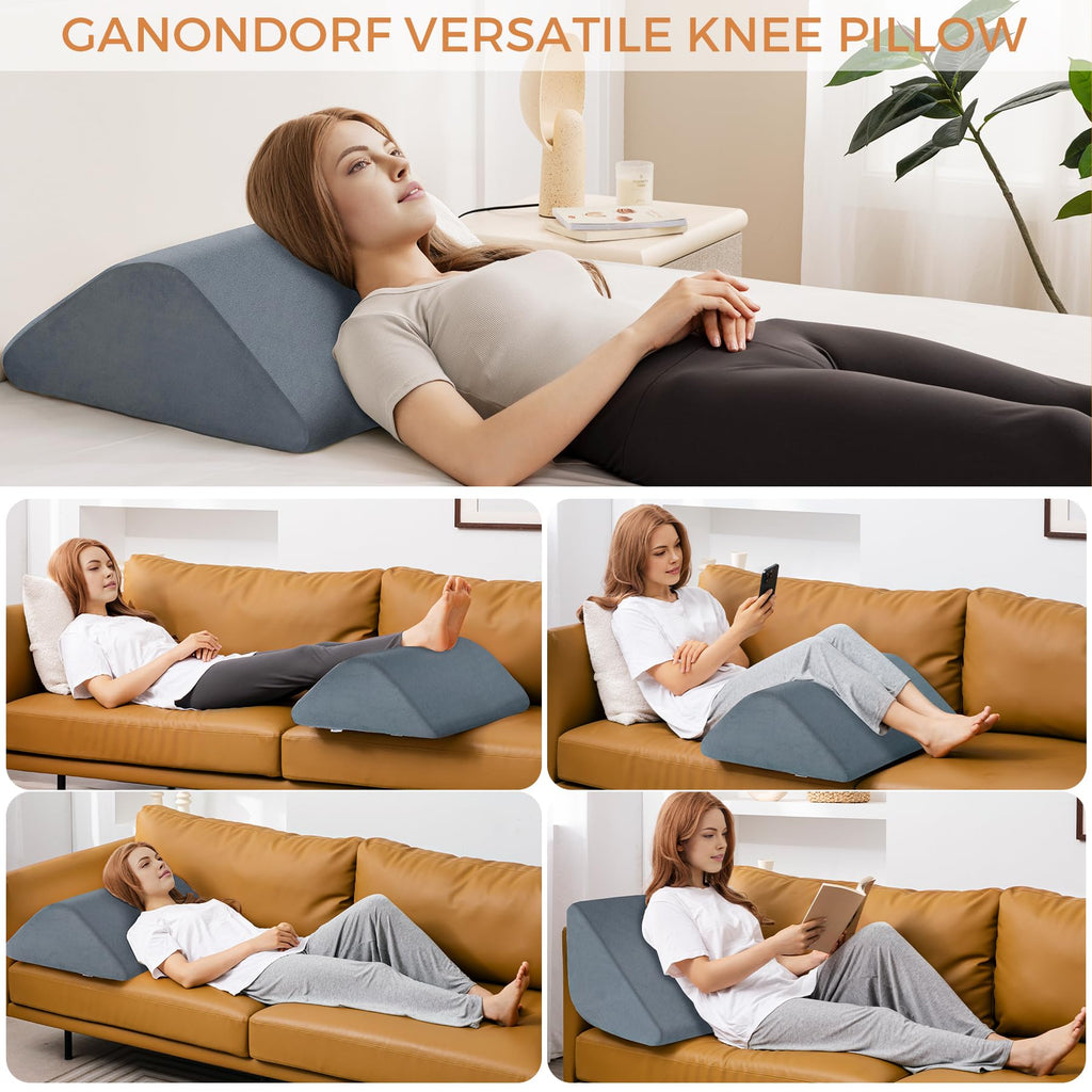 Knee Wedge Pillow 8'' for Post-Surgery Recovery - Leg Elevation Support for Sleep Position, Alleviating Lower Back & Hip Pain Enhancing Circulation in Ankles Legs Triangle Pillow with Removable Cover