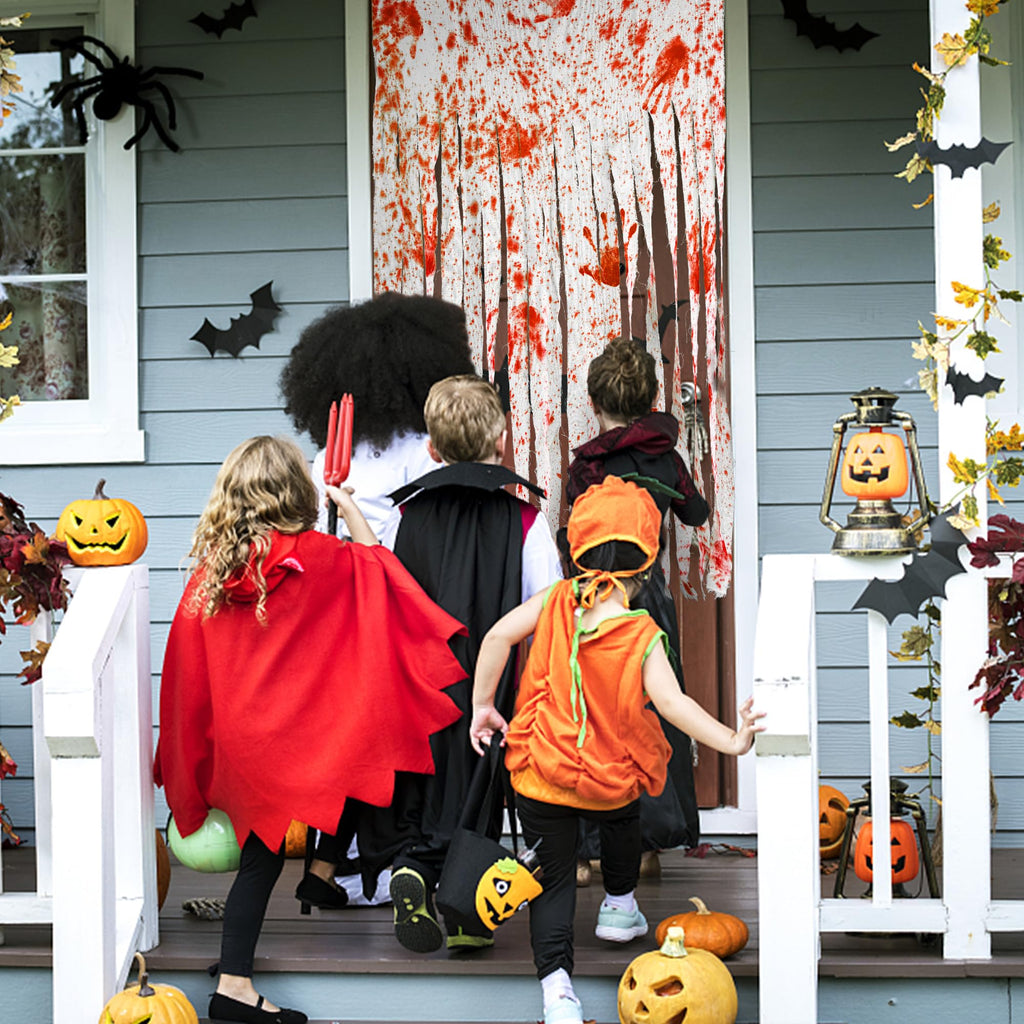 Watayo 5 Pcs Halloween Door Curtain Decorations - 65 x 39 Inch Bloody Handprint Doorway Curtain - Scary Creepy Curtain Cloth for Halloween Party Haunted House Decoration