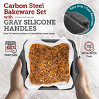BAKKENMaster 6-Piece Nonstick Gray Marble Coated Bakeware Set - Professional Quality Carbon Steel Pans with Silicone Handles - Ideal for Oven, Refrigerator, Freezer - Dishwasher Safe