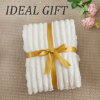 Fleece Throw Blanket for Couch - 300GSM Soft & Warm Fluffy Cream White Blanket, Decorative and Giftable Striped Blankets for Women, Men, 50"x60"
