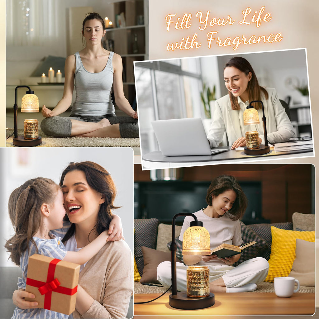 AIFEI Candle Warmer Lamp with Timer, Dimmable Candle Warmer Lamp, Adjustable Height Candle Lamp, Electric Candle Lamp Warmer with 2 Bulbs, Present for Mom Mother's Day Christmas Home Decor - Black