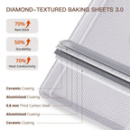 HONGBAKE 3 Pack Nonstick Ceramic Baking Sheet Pan Set for Oven, Non-Toxic Half/Quarter/Jelly Roll Pans with Diamond Texture, Heavy Duty 0.8mm Aluminized Steel Cookie Trays for Cooking, Light Grey