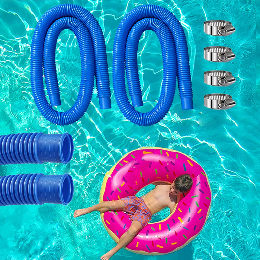 Hxxyilok Pool Hoses Pool Pump Replacement Hose, 1.25 x 59 inch Above Ground Pool Hoses Tubes Compatible with Intex Filter Pump 607, 603, 637, 2 Pack Hose 4 Clamps Poolhose-2Pcs