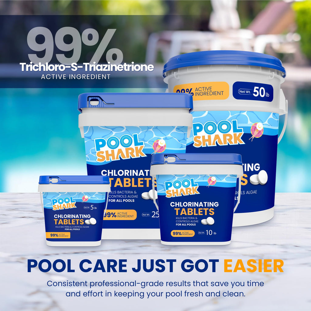 Pool Shark Swimming Pool Chlorine Tablets - 3-Inch Chlorine Tablets - Slow-Dissolving 90% Active Chlorine Tabs - Pool Chemicals for Inground Pools, Above Ground Pools, Saltwater, Spa, Hot Tub (5 lbs)