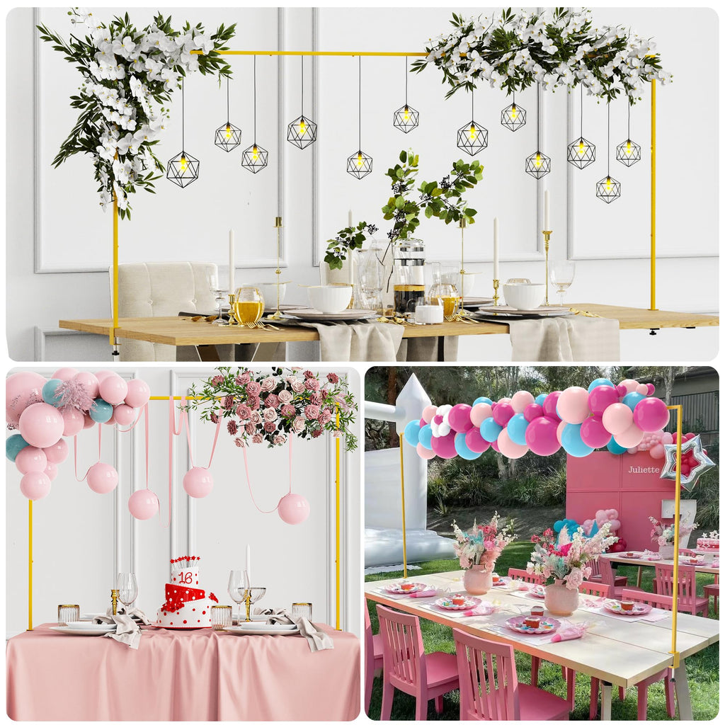 Xiomot Over the Table Rod Stand with Clamps Adjustable 13''-42'' Tall 29"-98" Length Gold Table Arch Hanging for Wedding Birthday Party Halloween Christmas Decoration
