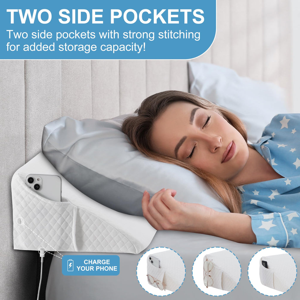 HABUTWAY Queen Size Bed Wedge Pillow for Headboard, Bed Gap Filler(0-8"), Memory Foam Mattress Wedge Pillow Triangle Bloster for Sleeping, Close The Gap Between Headboard and Mattress Space Filler
