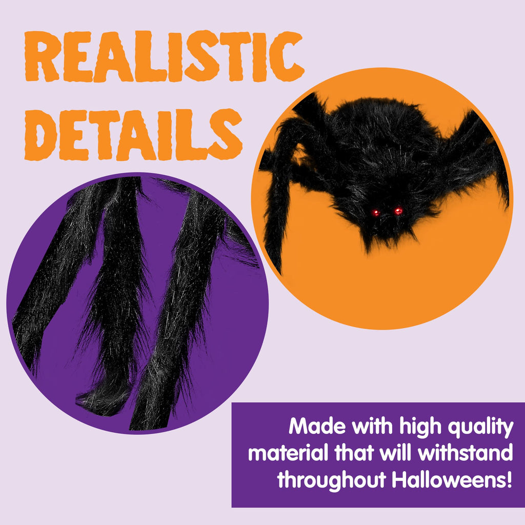 JOYIN 2 Pack 4 Ft Halloween Spider Decorations Outdoor, Halloween Giant Spiders Outside Decor, Large Spider with Adjustable Legs, Scary Fake Black Hairy Spider for Yard Lawn Indoor Haunted House Props