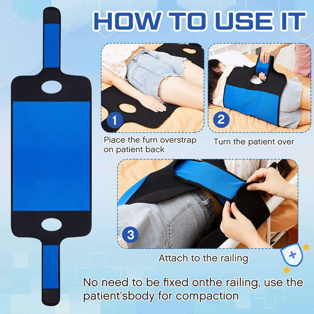 TrelaCo 2 Pcs Bedridden Patient Turning Device Set, Including 1 Turning Pillow and 1 Turning Belt, Prevent Muscle Atrophy for Elderly Seniors Disability Prevention Bed Sore Aid Care(Blue)