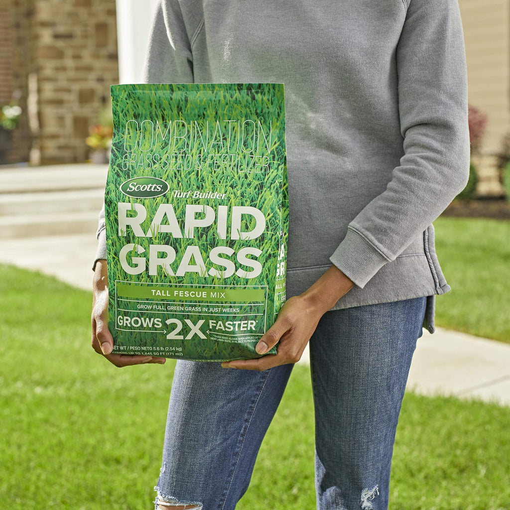 Scotts Turf Builder Rapid Grass Tall Fescue Mix - Combination Grass Seed and Fertilizer for Lawns, Lawn Seed That Grows in Just Weeks, 5.6 lbs.