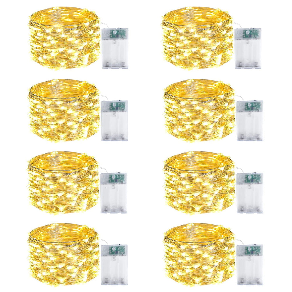 8-Pack Fairy Lights Battery Operated with Timer, Waterproof 16FT 50 LED String Lights Outdoor Indoor, Twinkle Lights for Bedroom Home DIY Classroom Birthday Christmas Parties Centerpiece (Warm White)